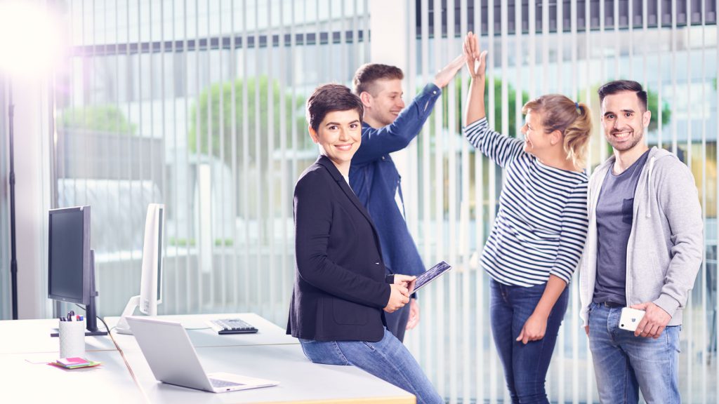 Ein Team freut sich über das erfolgreiche Projektportfoliomanagement mit ibo netProject