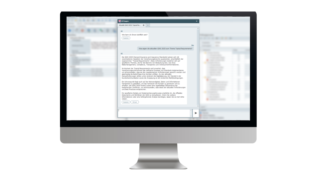 KI in der Revisionssoftware (ibo-QSR). Ein Screenshot vom Chat mit der KI